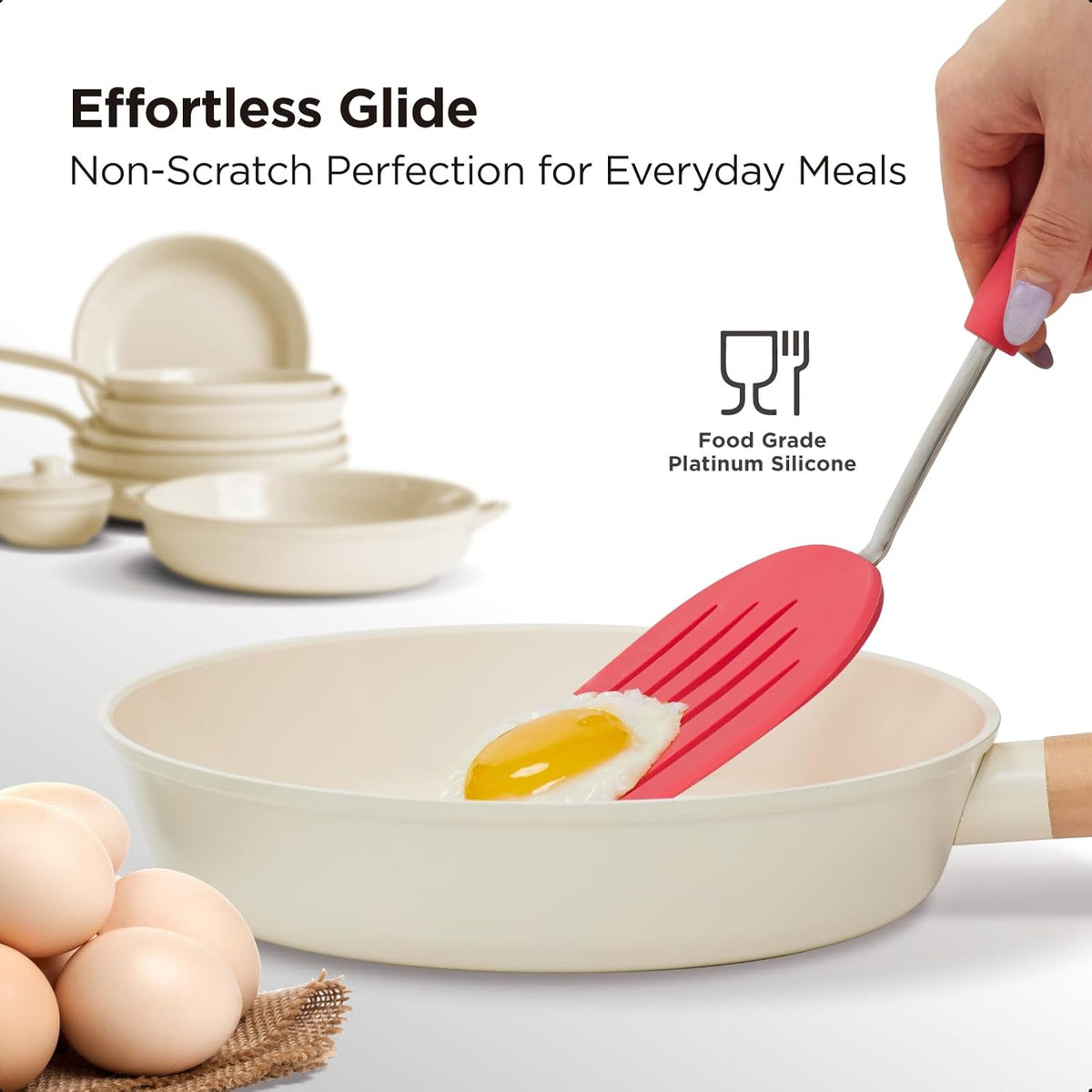 Kitchen Mama WaltzGrip Platinum Silicone Pancake Spatula Turner: Heat Resistant Flexible, Stainless Steel Core, Nonstick, Dishwasher Safe, Flipper – Ideal Kitchen Cookware for Eggs, Fish, Meat (Red)