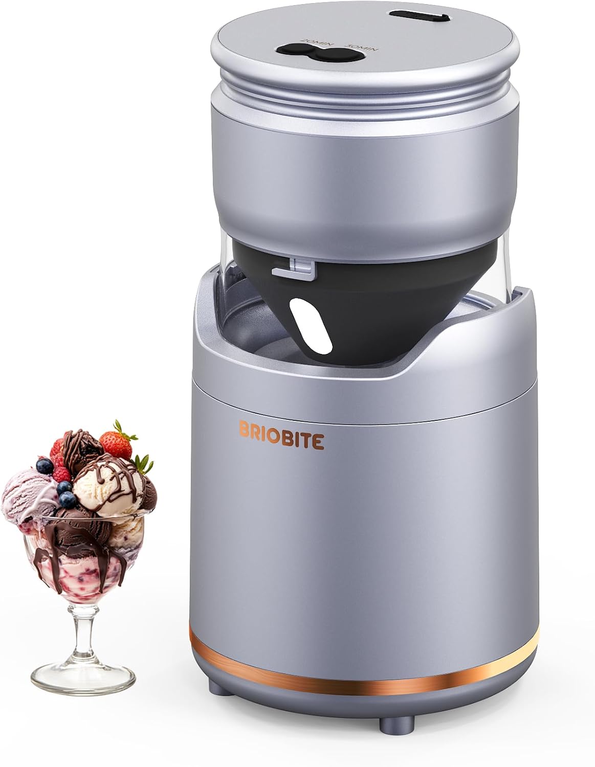 Ice Cream Maker Machine – Premium Electric Mini Maker Machine with Low-Noise Operation, Rechargeable,Perfect for Gelato, Sorbet & Frozen Yogurt, Easy to Clean,Silver