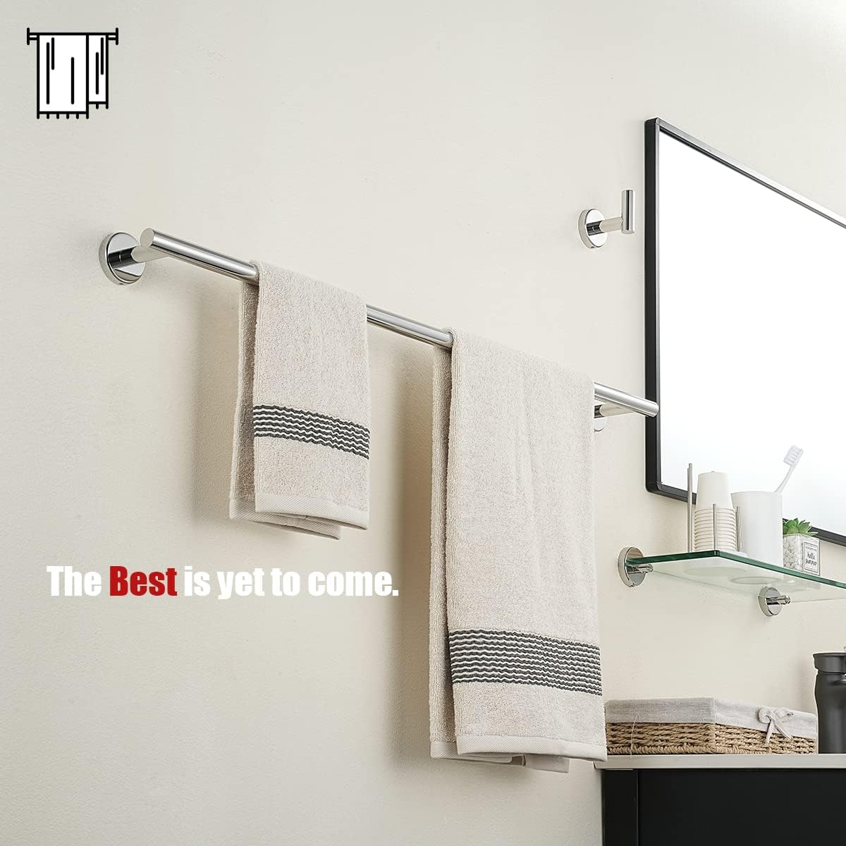JQK Chrome Bath Towel Bar, 33 Inch 304 Stainless Steel Thicken 0.8mm Towel Rack Bathroom, Towel Holder Polished Finished Wall Mount, Useable Length 30 Inch 2 Pack, TB110L30-CH-P2