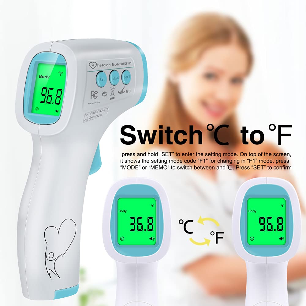 Digital Thermometer for Adults and Kids, No Touch Forehead Thermometer for Baby, 2 in 1 Body Surface Mode Infrared Thermometer with Fever Alarm and Instant Accuracy Readings