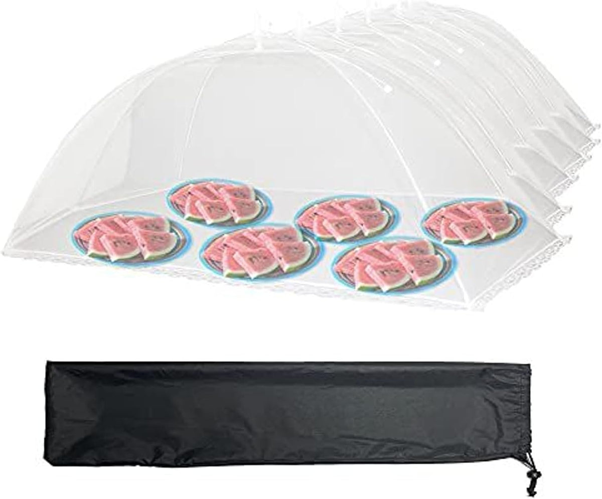 Simply Genius Pop-Up Mesh Food Covers for Outdoors - 6 Pack Extra Large 39" x 24", White, Collapsible & Reusable - Buffet Food Covers & Bug-Net Tent for Picnic, Party & Camping