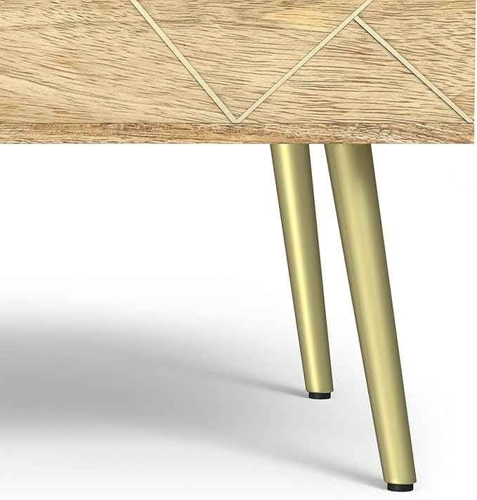 SIMPLIHOME Jager Lift Top Coffee Table - 36 inch Wide Solid Mango Wood Contemporary Modern Cocktail Table in Natural, Stylish Living Room Table with Hidden Storage, Brass Inlay, and Gold Metal Legs