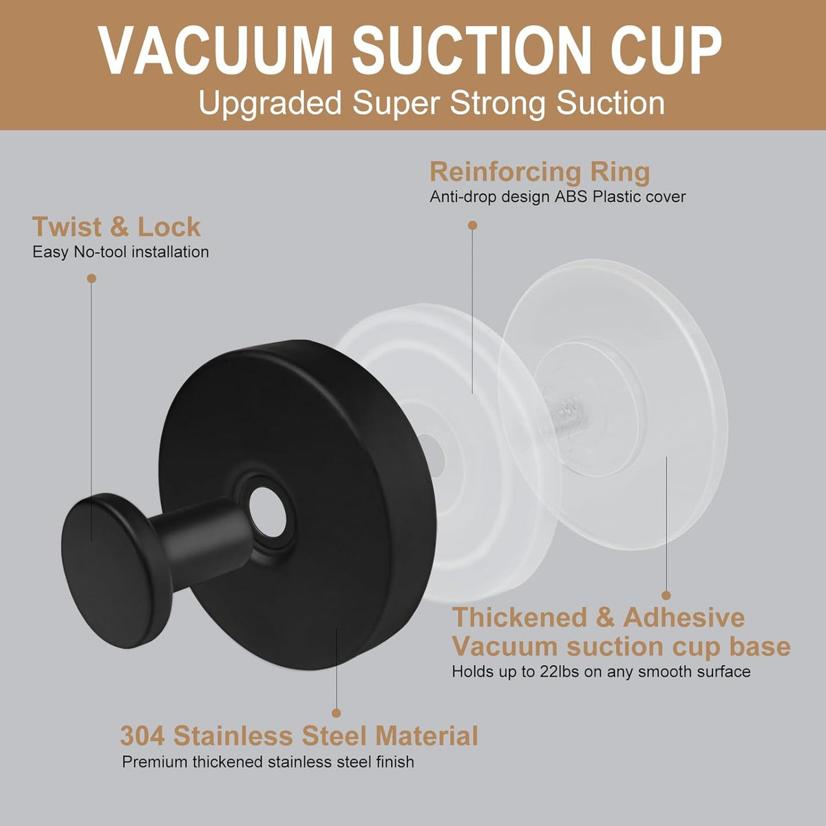ZESLMG Suction Cup Hooks for Shower Wall, Door Wreaths, Removable Inside Shower Towel Hooks for Bathroom Window Glass Kitchen- Bath Robe Loofah Suction Hooks for Hanging More Surfaces (Black, 2 Pack)