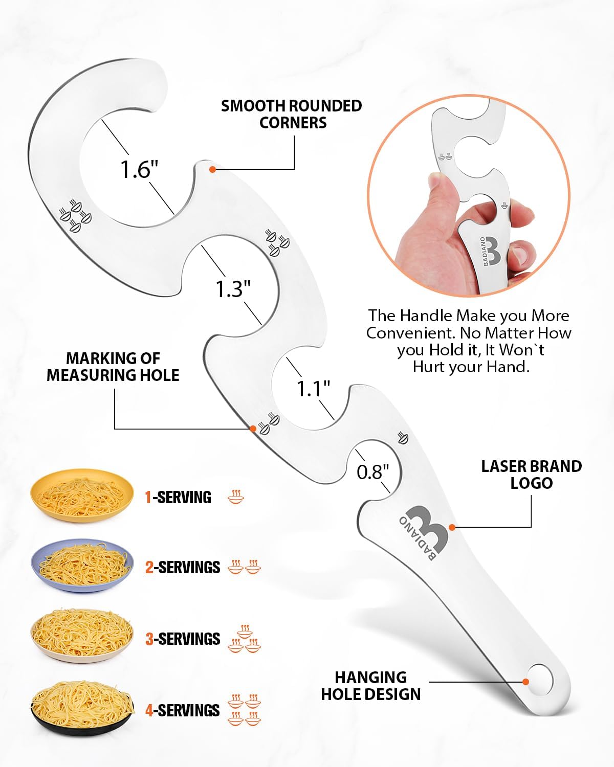 Silicone Spaghetti Spoon & Pasta Tong With Pasta Measurer, 3 Pack of Non-Stick Stainless Steel Handle Pasta Fork Set with Teeth, Food Clip for Easy Serving of Noodles (KHAKI)