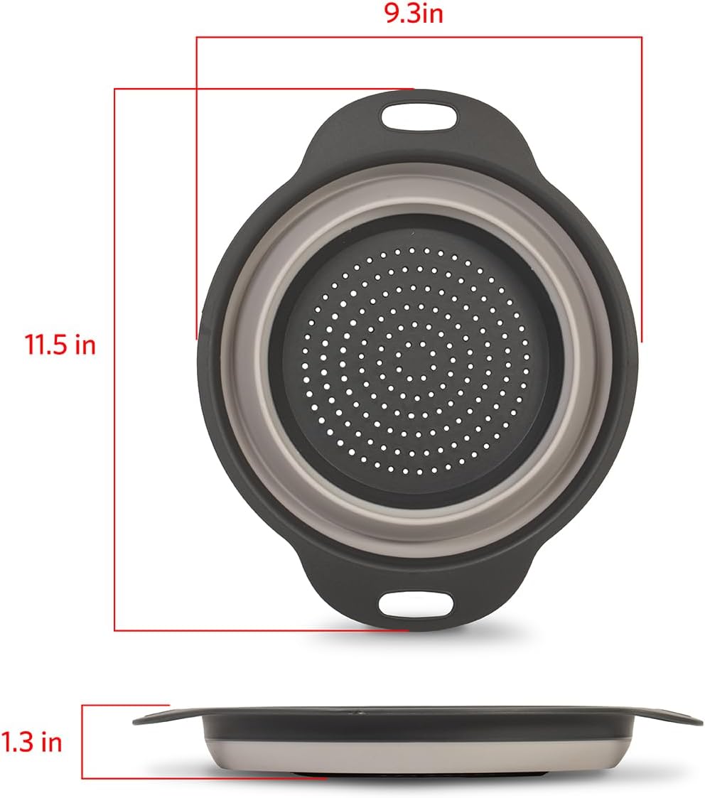 Glad Collapsible Colander Strainer - 2L | Small Pasta Drainer for Kitchen, Vegetables, and Fruit | Round Plastic Foldable Draining Basket for Easy Storage,Grey (Pack of 6)