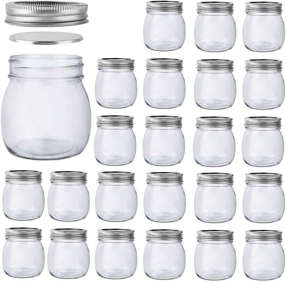 10 oz Mason Jars, 24 Pack 300ml Glass Canning Jars with Regular Mouth Lids, Glass Jars Storage Containers for Overnight Oats, Jam, Jelly, Honey, Beans, Spice, Wedding Party Favors, Shower Favors