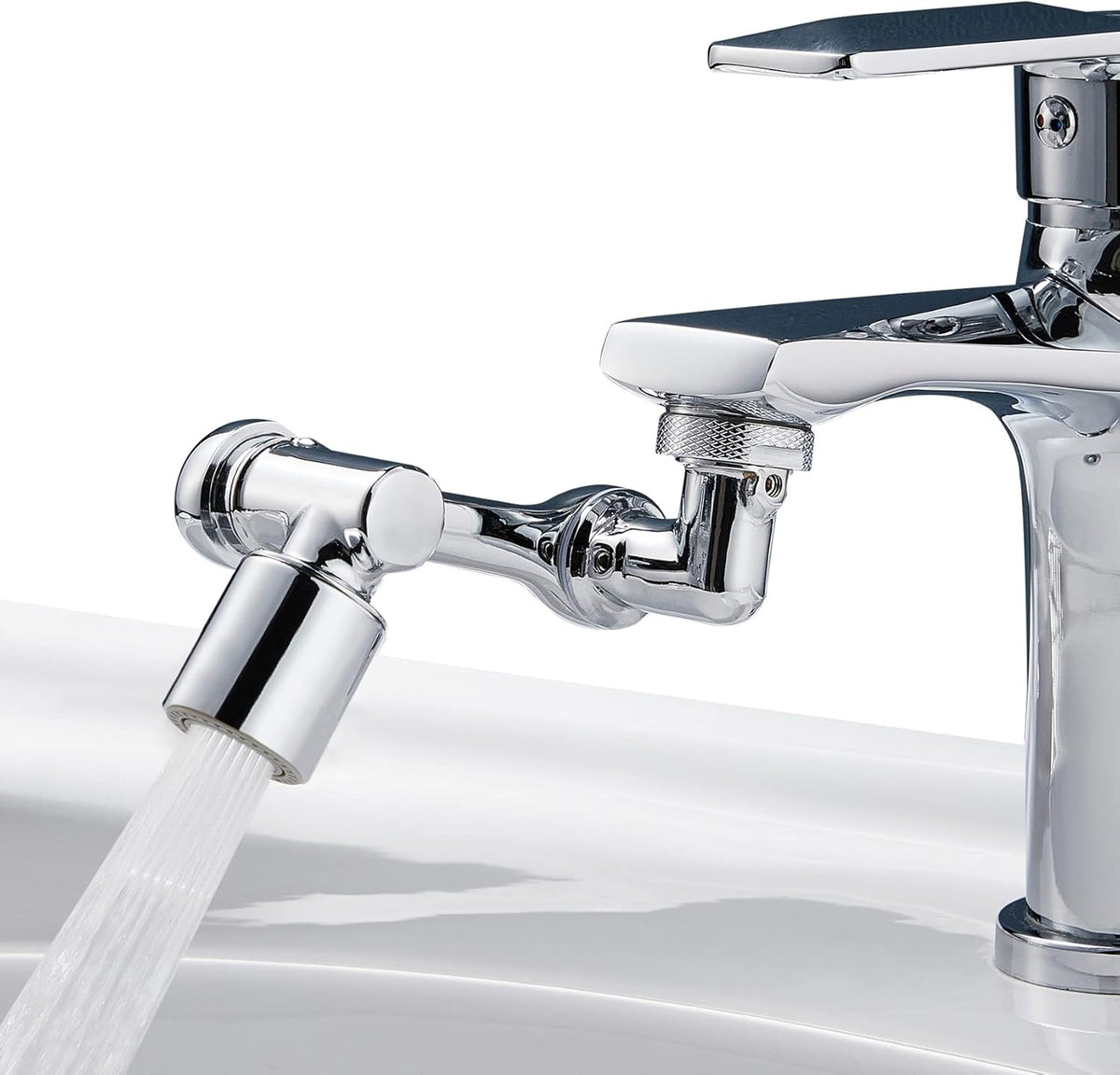 1080°Swivel Faucet Extender, Sink Water Faucet Aerator Extension in Brass, Swivel Robotic Arm Bathroom Faucet Extender, Kitchen Rotating Extension Filter with 2 Mode Splash