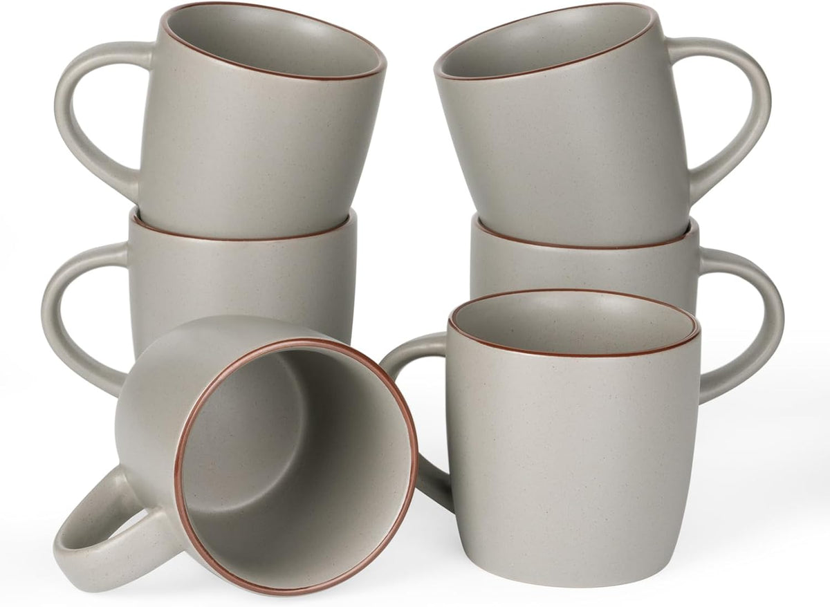 famiware Mercury Coffee Mugs 13 oz, Coffee Mugs Set of 6 with Handle, Cups for Latte, Hot Tea, Cappuccino, Mocha, Cocoa, Dark Grey