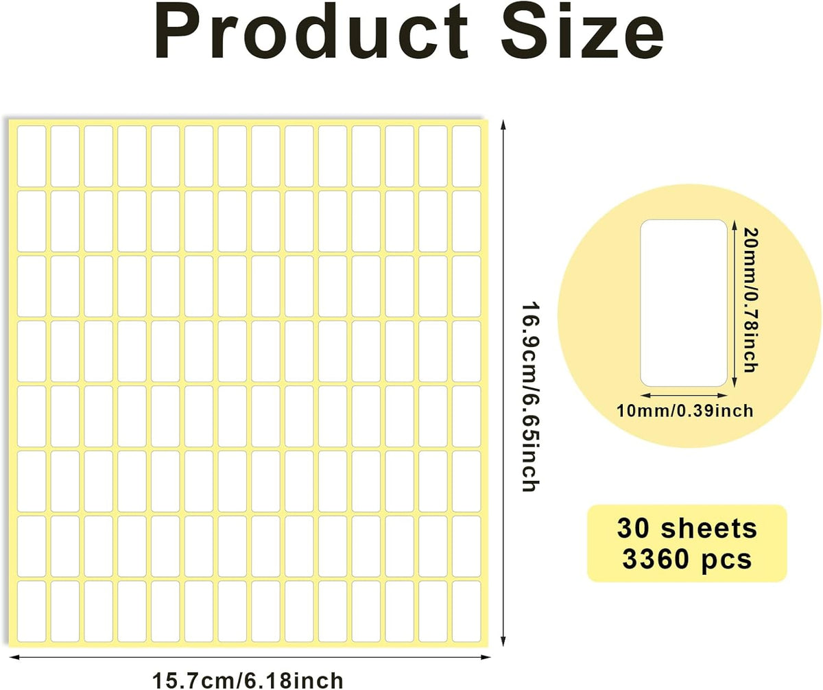 30 Sheets White Labels Stickers for Writing 10 X 20 mm Small Price Tags Blank Storage Container Stickers for Jars File Folders School Office Kitchen (3360 Labels)