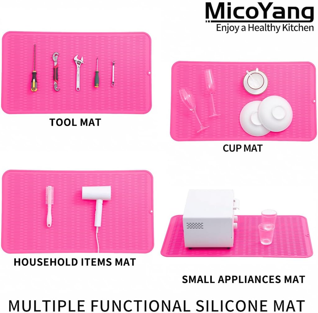 Silicone Dish Drying Mat for Multiple Usage,Easy clean,Eco-friendly,Heat-resistant Silicone Mat for Kitchen Counter or Sink,Refrigerator or Drawer Liner Rose 4XL 32 inches x 18 inches