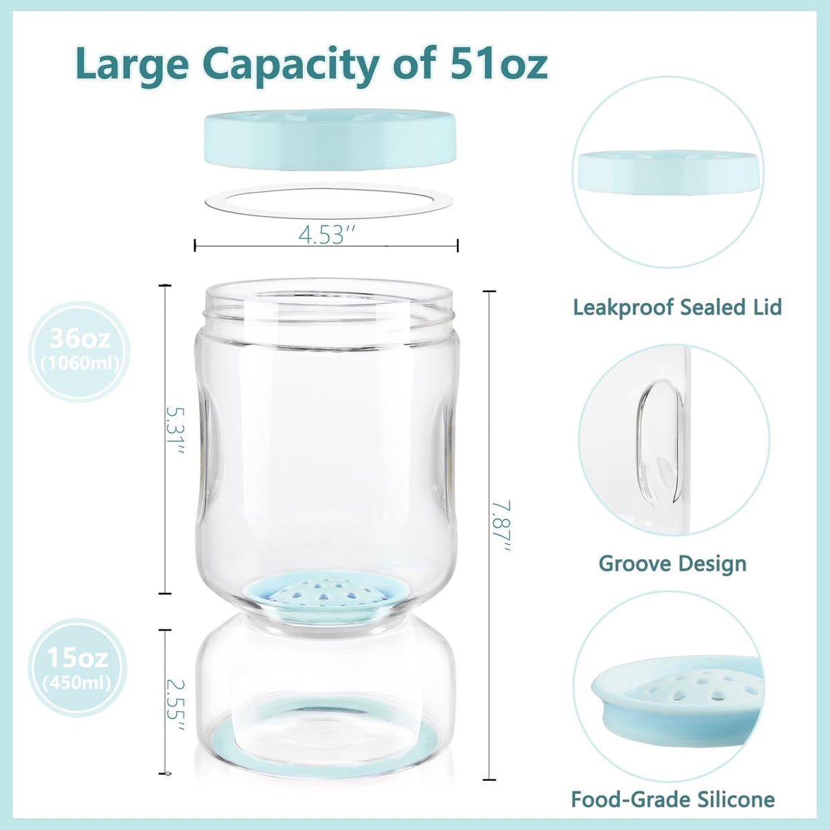 ZENS Pickle Jar with Strainer Flip, 51oz Pickle Container Pickle Juice Separator Hourglass Jar for Olive Keeper, Leakproof Pickle Holder Jars for Pickling Dill Sliced, Gherkin Storage, Gifts for Mom