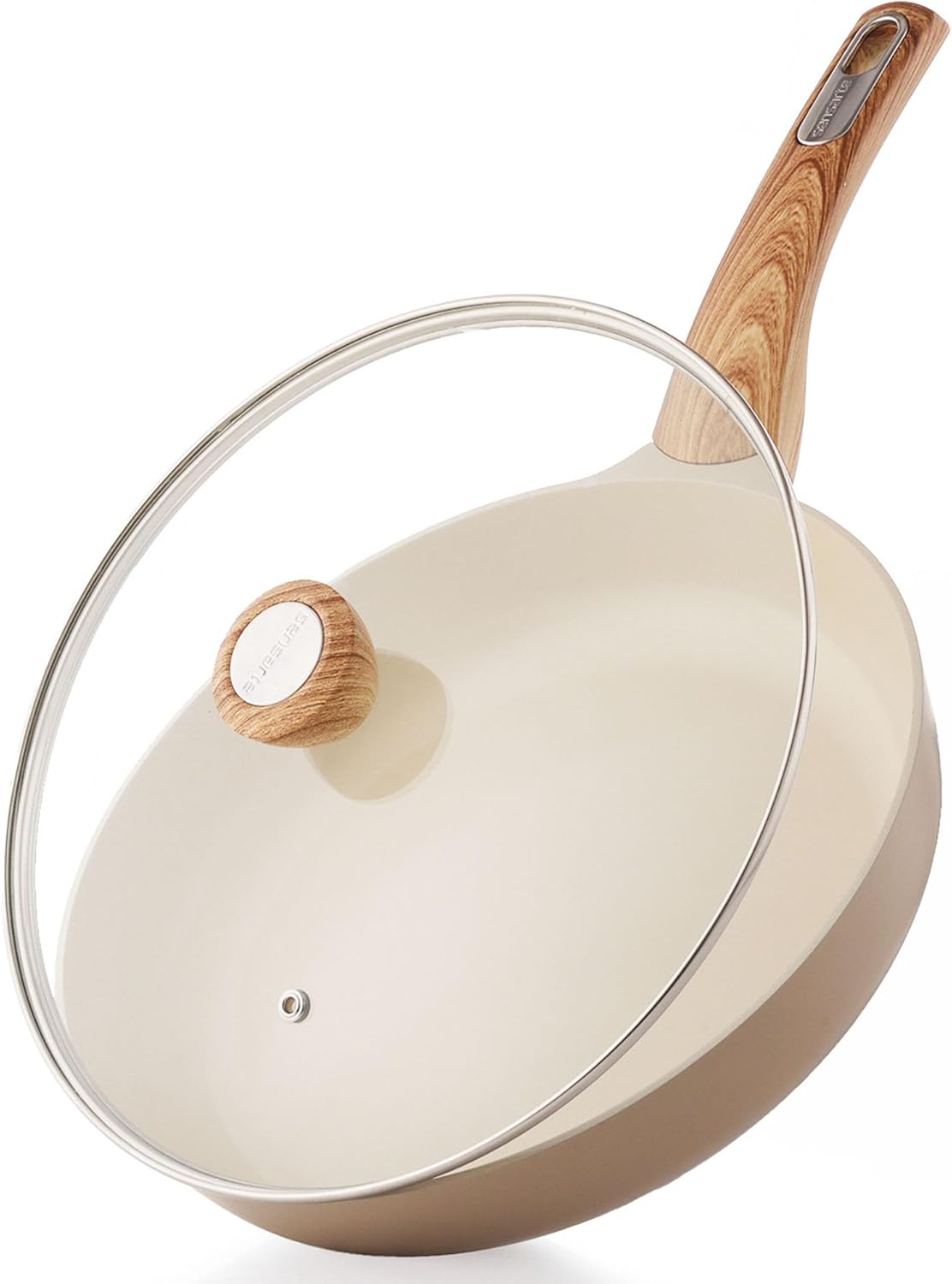 SENSARTE Ceramic Nonstick Frying Pan Skillet with Lid 11inch, Non Stick Pan Omelette Pans, Non-toxic Kitchen Cooking Chef's Pan, Free of Intentionally Added PFOA/PFAS/PTFE, Induction Compatible, Taupe