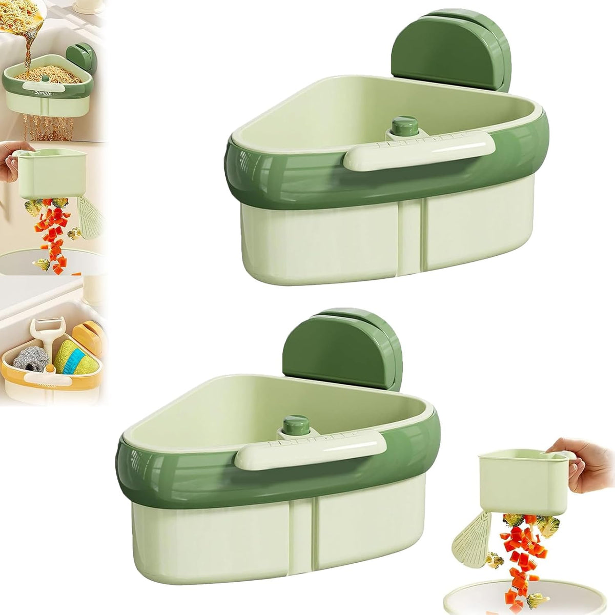 Suction Cup Sink Corner Rack, Sink Strainer Basket, 2025 New Upgraded Suction Cup Press Sink Drainer Basket, Press Automatic Dumping Sinks Strainer Basket (2pcs-a)