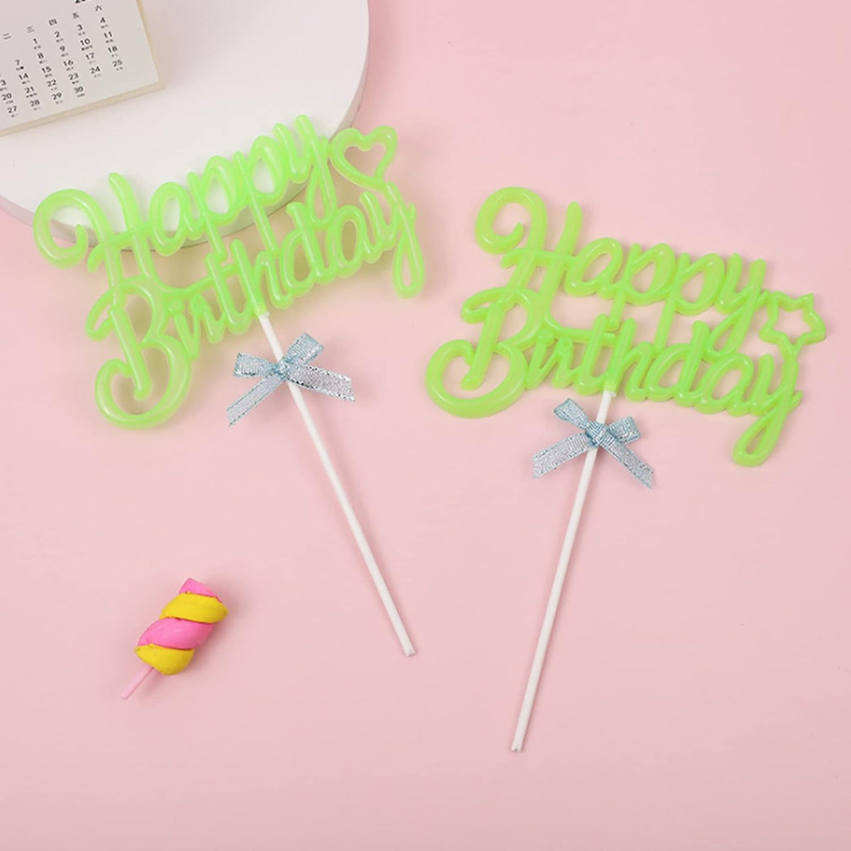 Glow Party Neon Birthday Cake Toppers Happy Birthday Cake Topper 3D Green Cake Decorations
