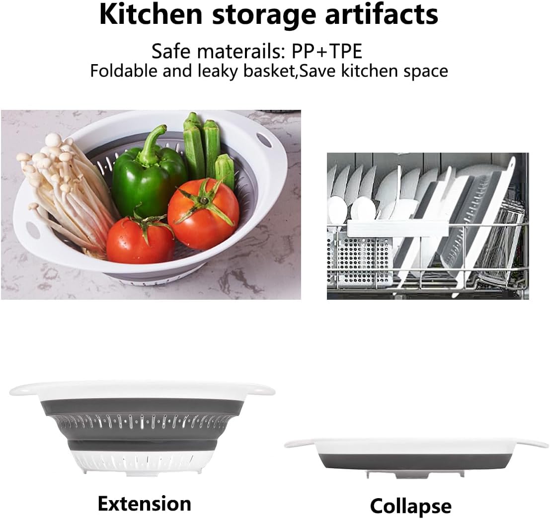 Collapsible Colander and Strainer,Silicone Strainer Colanders & Food Strainers,for Vegetable and Fruit, Kitchen Essentials (2, White, 2.5L+2.5L)