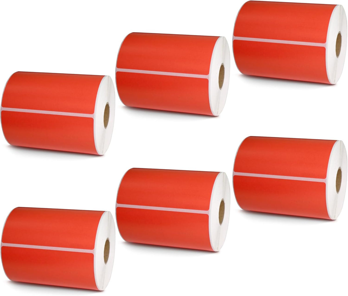 BETCKEY - 4" x 6" Shipping Labels Compatible with Zebra & Rollo Label Printer(not for dymo 4XL),Premium Adhesive & Perforated[Red, 6 Rolls, 1500 Labels]