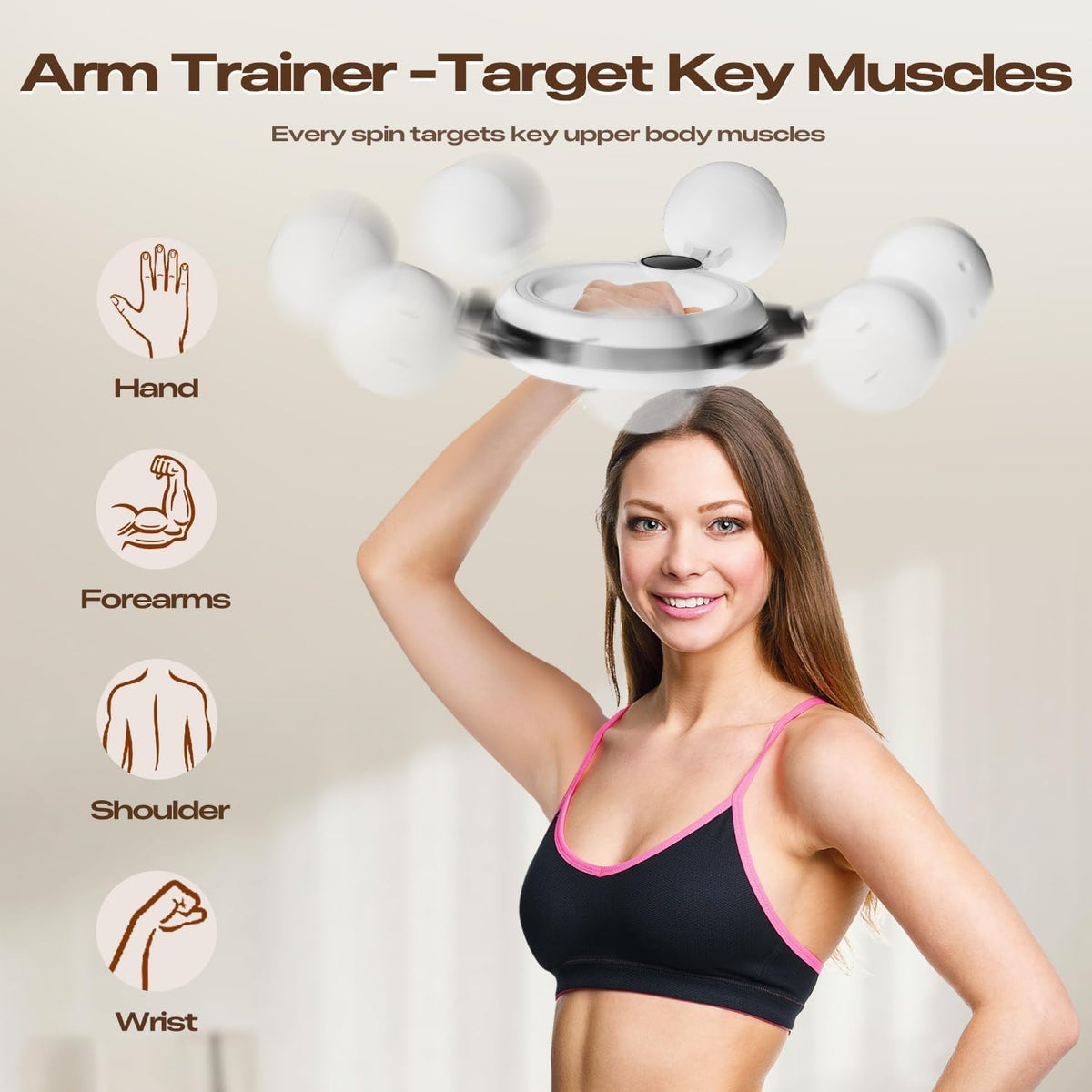 Arm Workout for Women and Men, Infinity Hoop 360° Hand-Crank Forearm Trainer, Shoulders and Arm Muscle Training Fitness Equipment, Chest Trainer and Forearm and Wrist Hand Exerciser, Home Workout (New White)