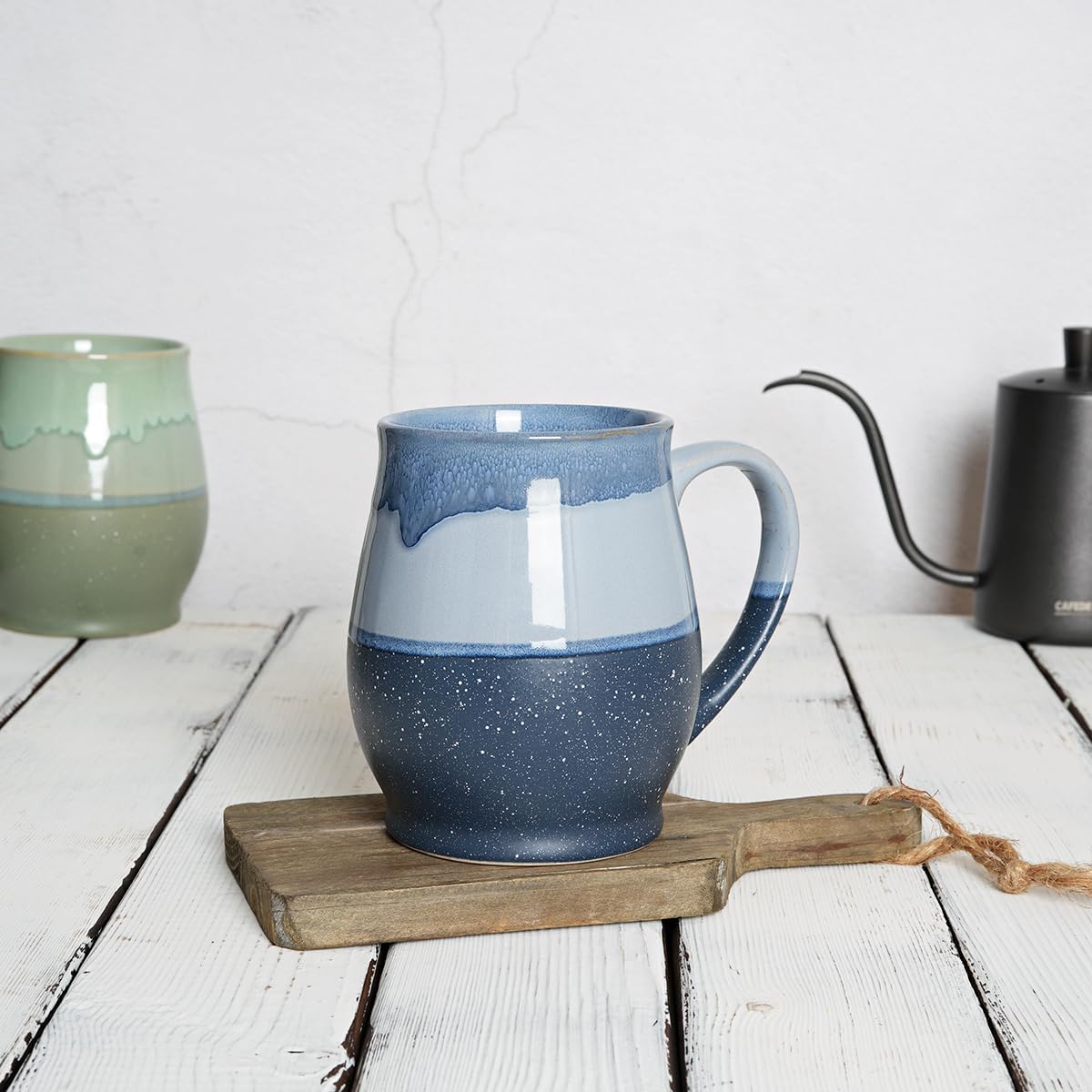 Bosmarlin Extra Large Ceramic Coffee Mug, 25 Oz, Dishwasher and Microwave Safe, Oversized Big Tea Cup for Office and Home, Reactive Glaze (Blue)