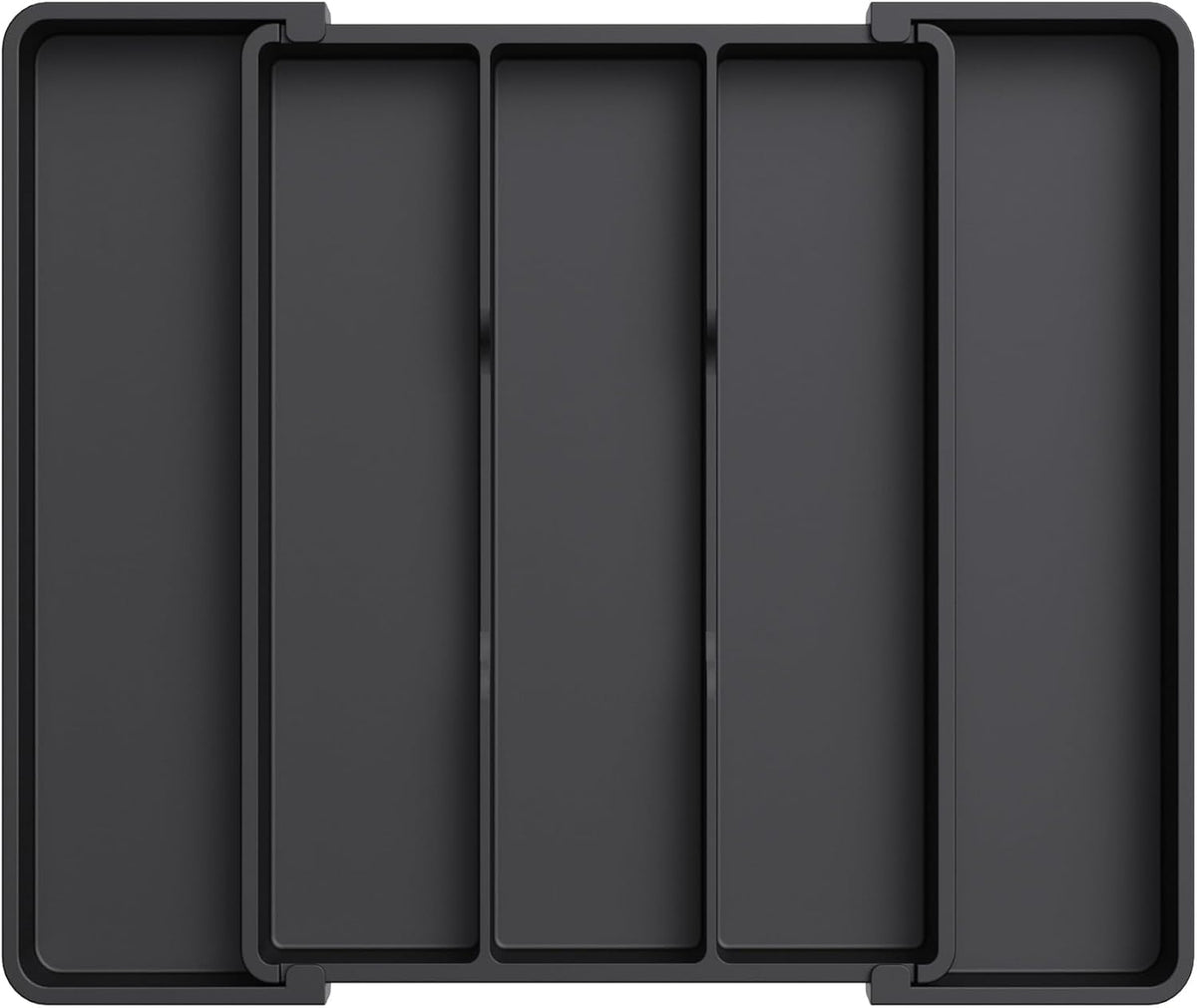 Lifewit Cooking Utensil Drawer Organizer, Expandable from 11 to 18 inches, Adjustable Cutlery Silverware Tray, Plastic Flatware Spatula Holder, Kitchen Tools Gadgets Storage Divider, Black