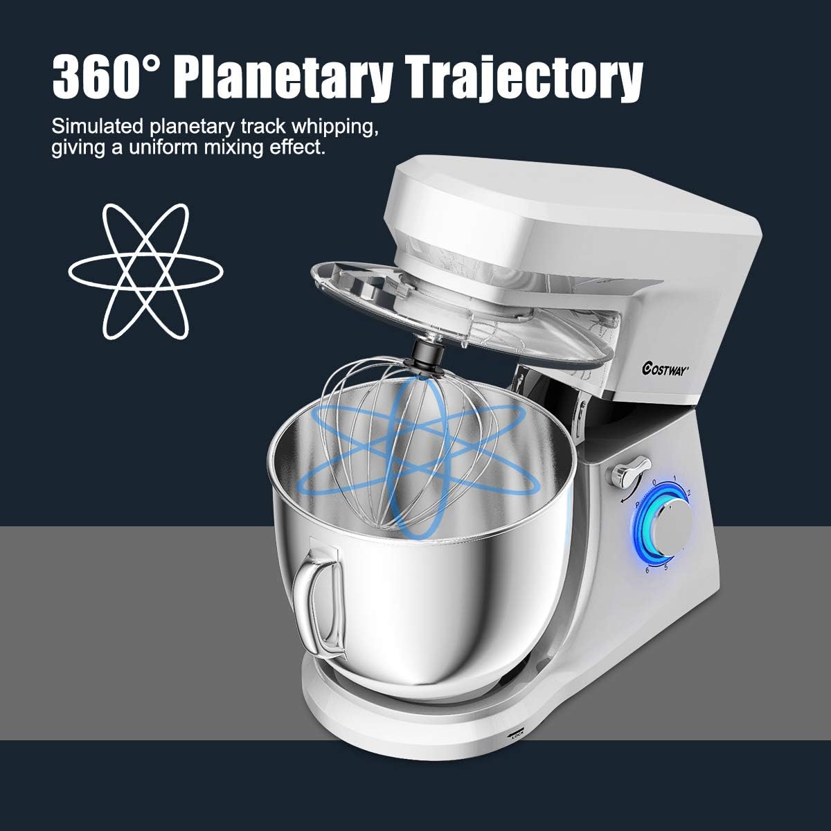 COSTWAY Stand Mixer, 6-Speed 7.5 QT Tilt-head Electric Kitchen Food Mixer 660W with Stainless Steel Bowl, Dough Hook, Beater, Whisk