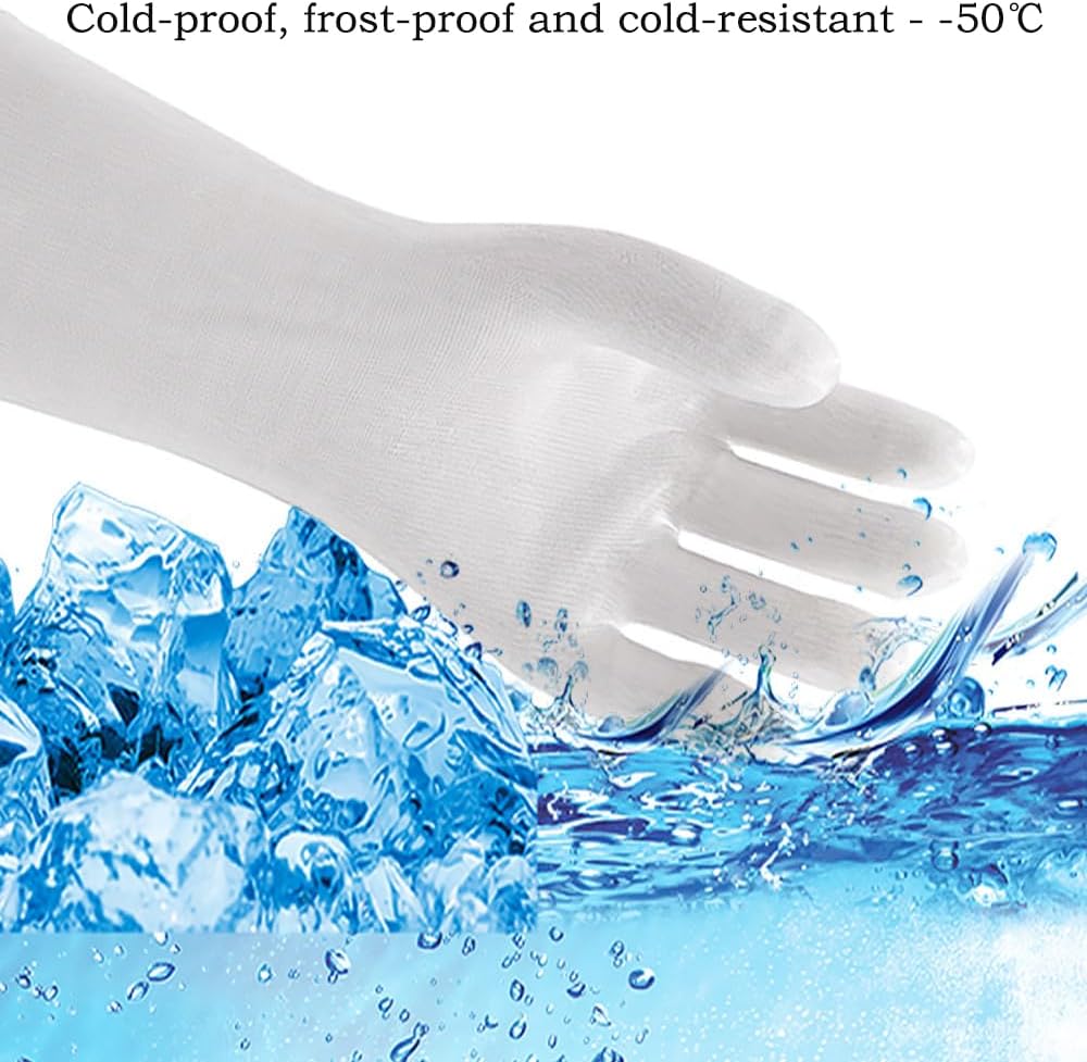 Silicone BBQ Gloves, Oven Gloves with Fingers 932°F Heat Resistant, Kitchen Waterproof Hot Proof Glove for Fryer, Smoker, Baking, Cooking (White, XXL)