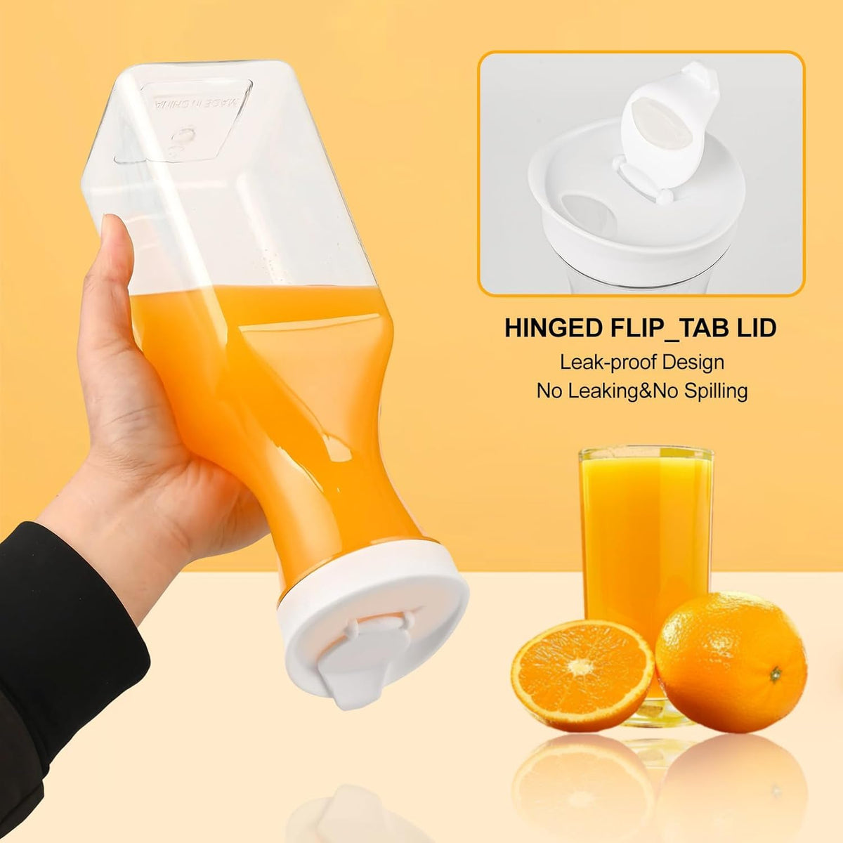 Set of 8 Plastic Carafe with Lid, 1 Liter Carafes for Mimosa Bar，Large Square Base Juice Containers, Water Bottle, Milk Container, Clear Beverage Containers for Fridge
