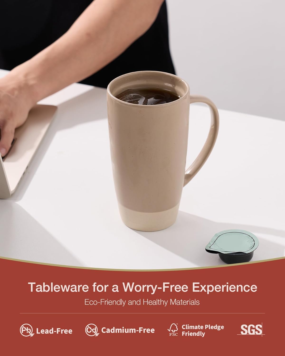 famiware Milkyway Coffee Mugs, 20oz Large Coffee Mug, Ceramic Mug Set of 2 with Lid, Cup Set with Handle for Latte, Tea, Cocoa, Milk, Home & Office, Cinnamon Brown