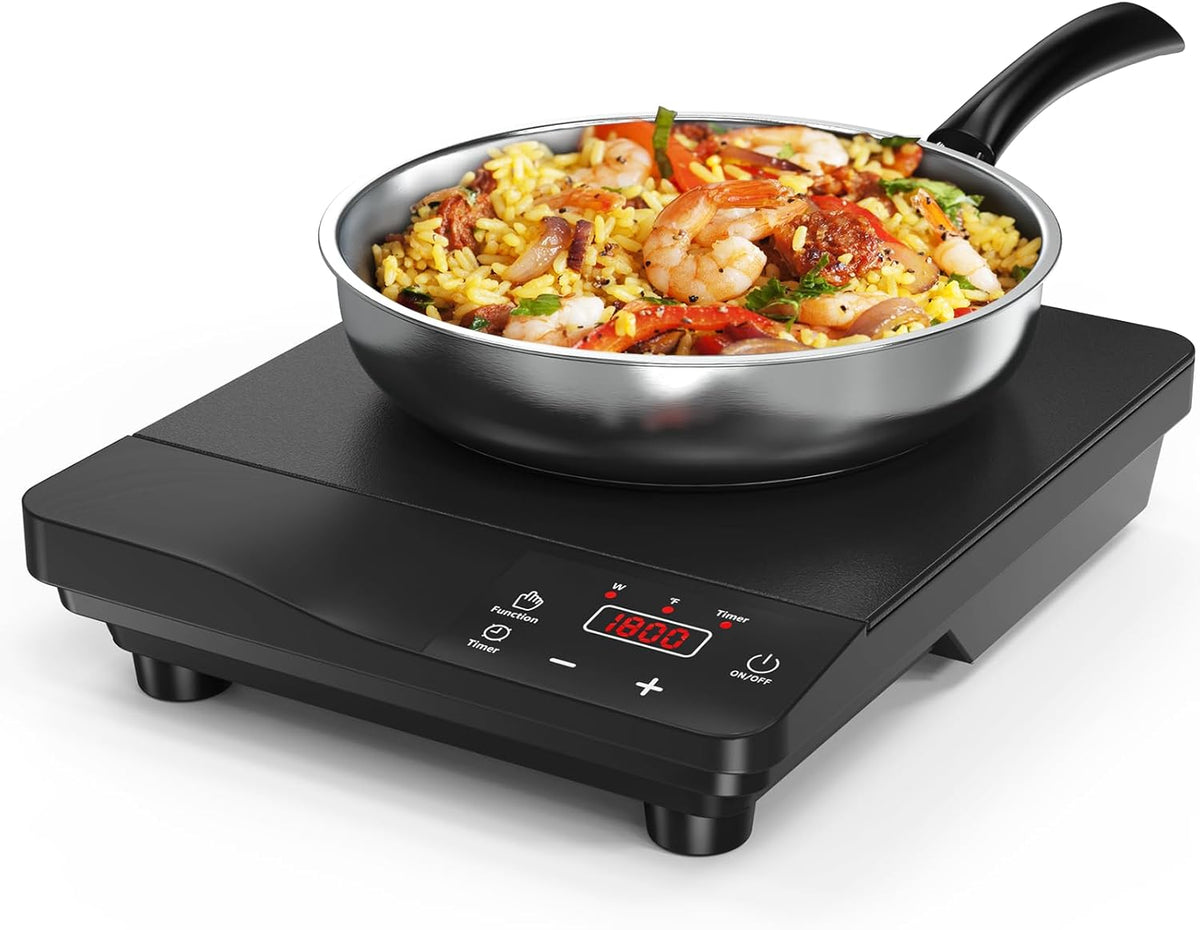 Induction Cooktop,1800W Portable Induction Burner & 10 Inch Fry Pan,110V-120V Hot Plate for Home, Electric Cooktop with 8 Power & 8 Temperature Levels,Timer