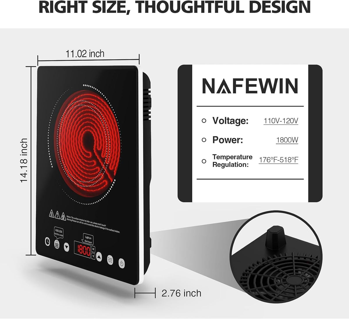 Single Burner Electric Cooktop, 1800W Electric Stove Top Portable, Infrared Hot Plate 110v Plug in Countertop, Child Safety Lock, Timer, 9 Power Level, Compatible for All Cookware, Induction Cookotp