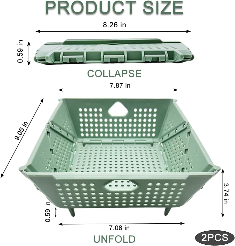 2 Pcs Collapsible Colanders Foldable Strainers - Kitchen & Camping Basket for Fruits, Pasta, Vegetables, Berries - Space Saving, Stackable Storage, Picnic Essentials