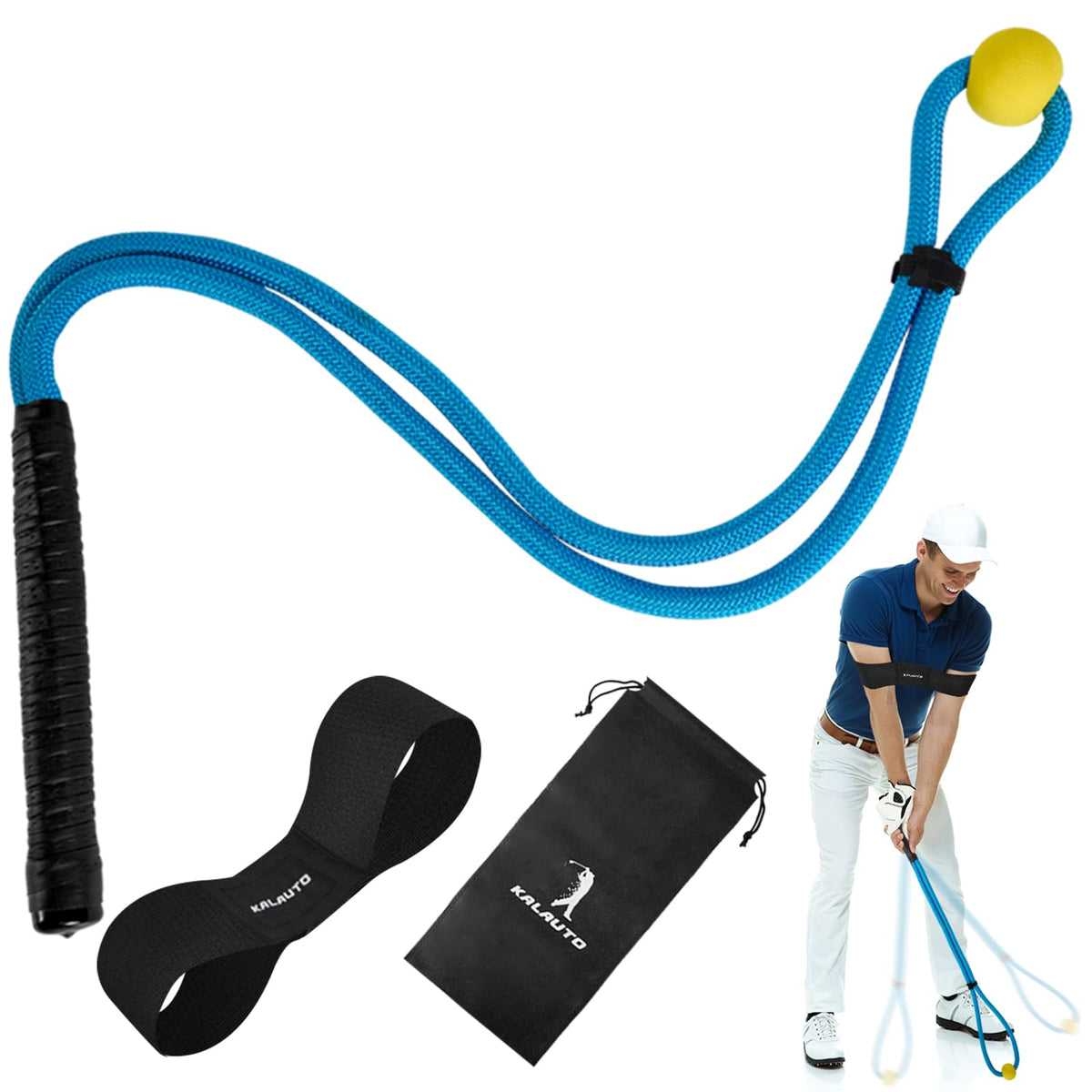 KALAUTO Golf Rope Swing Trainer Set-Golf Swing Training Aid,Improved Golfers Swing and Master Tempo,Golf Gifts for Men Golfers,Included Swing Correcting Arm Band&Rope Trainer with Weighted Ball(Blue)