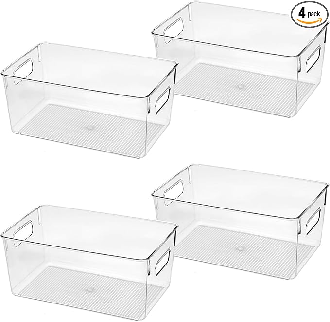Clear Plastic Storage Bins, Pantry Organizers and Storage Containers Fridge Organizer Bins for Organizing Kitchen Cabinet Organizer Bin Bathroom Freezer Refrigerator Organization