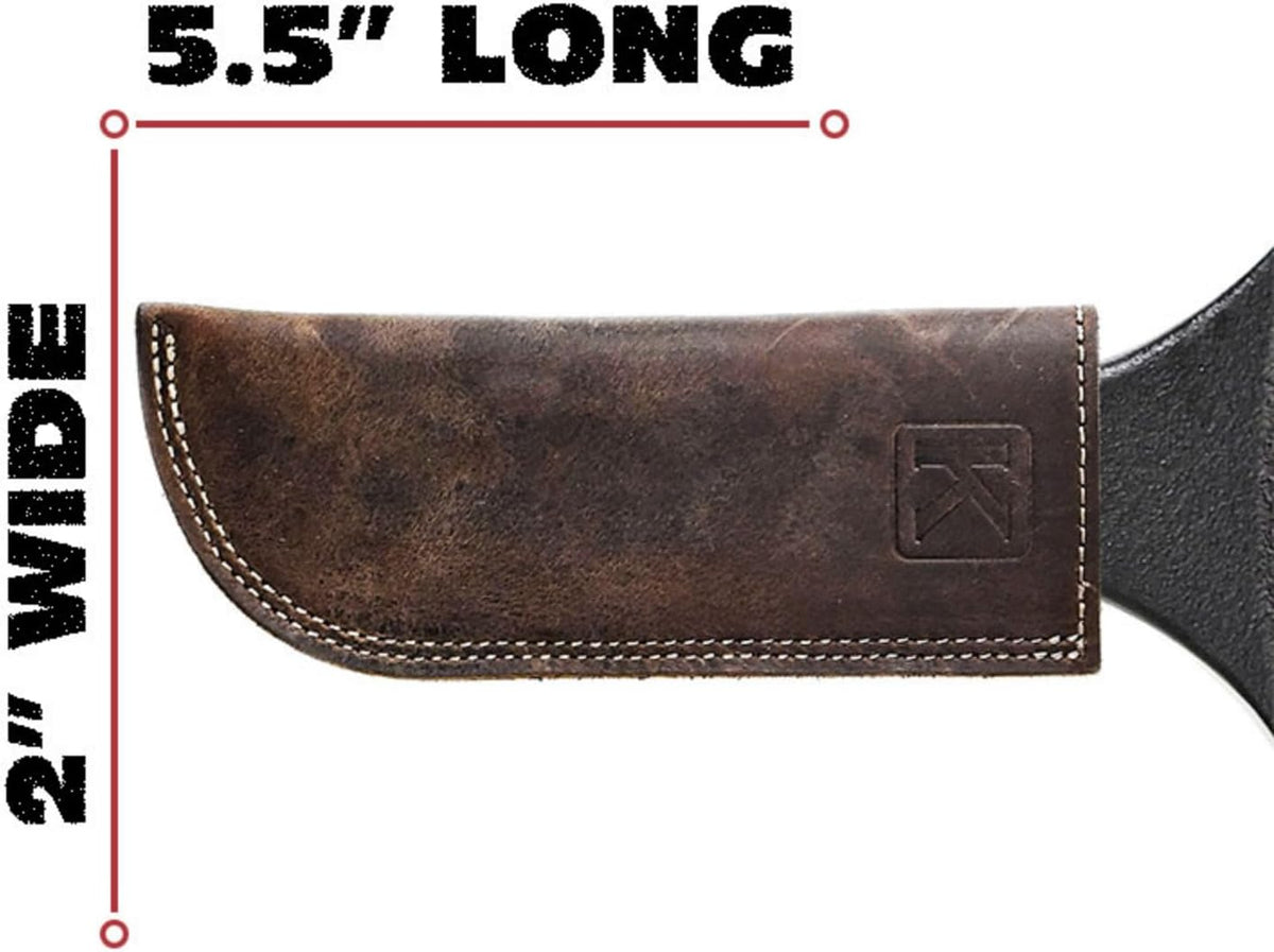 Knapp Made Bourbon Brown 5.5” Extra Thick Leather cast Iron Skillet Handle Covers - Pot Handle Covers, Double Layered Double Stitched, Slides On and Off Easily onto Metal Skillet Grips.