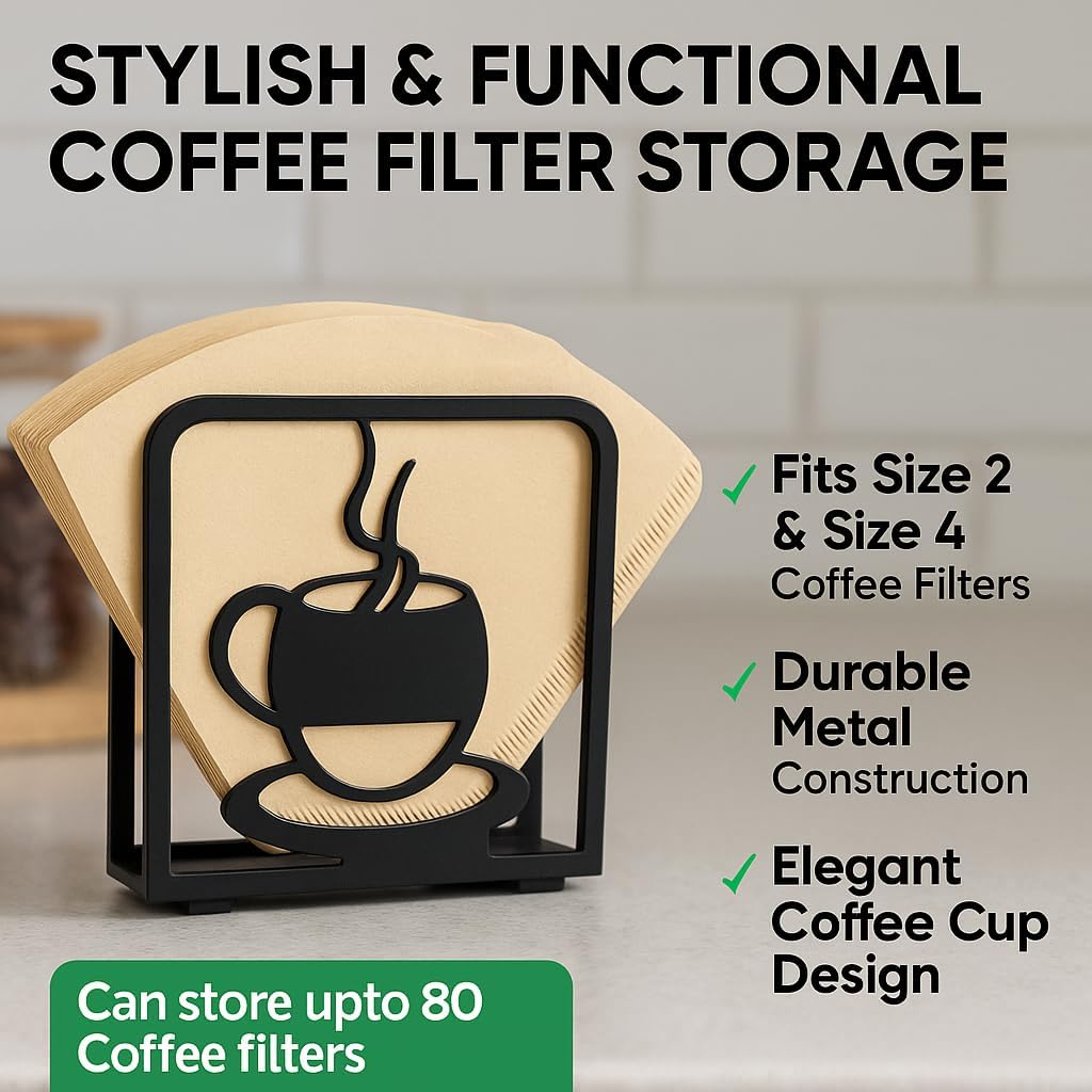 2-Pack Decorative napkin holder for table & coffee filter holder Set – Black coffee napkin holder – Fits Standard Napkins & coffee filter size #2 & #4