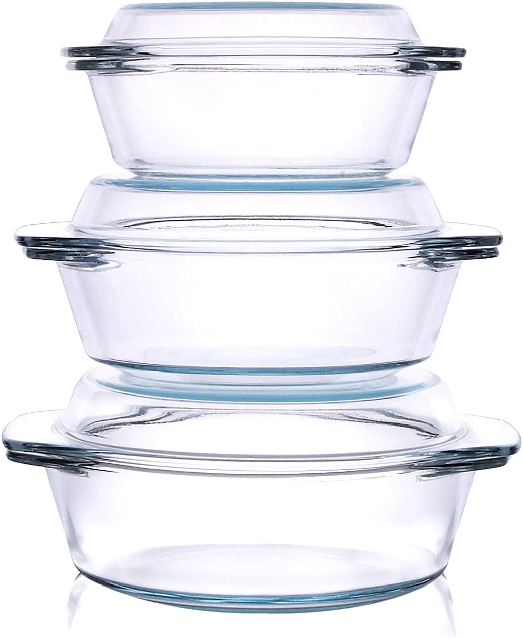 Set of 6 Pieces Round Tempered Glass Casserole Dish with Lids, Glass Casserole Baking Dish Set for Oven, Freezer and Dishwasher Safe - 0.7QT+1QT+1.5QT