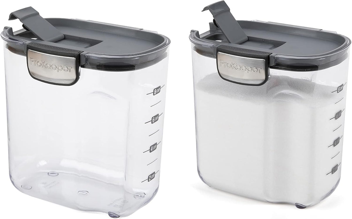 Progressive International ProKeeper+ Clear Plastic Airtight Food Baker's Kitchen Storage Organization Container Canister Set with Magnetic Accessories, 2- Piece Set (Sugar 2.5-Quart)
