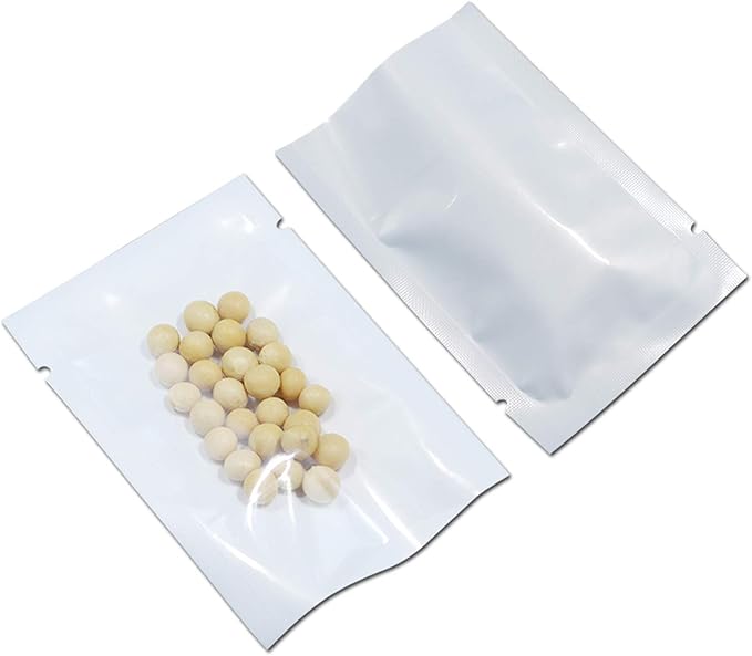 PABCK 1000 Pack 3.1x4.7 inch (Usable Size 2.75x4.3 inch) White Front Clear Open Top 2.8mil Plastic Vacuum Pouch Heat Sealable Bags for Food Storage Packets Mini Sample with Tear Notches