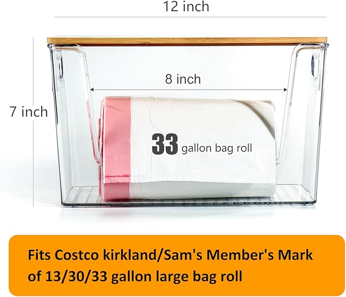 2 Pack Trash Bag Holder Dispenser, Extra Large Garbage Bags Holder, Stackable Trash Bag Holder with Bamboo Top for Laundry Room & Under Sink