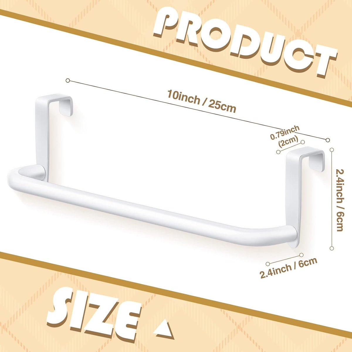 2 Pieces Metal Towel Bar Kitchen Cabinet Steel Towel Rack Bar for Hanging on Inside or Outside of Doors, Home Kitchen Bathroom(White)