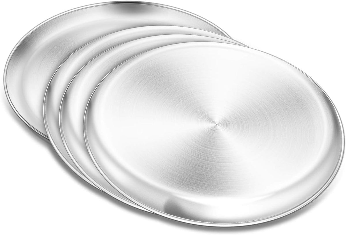 Pizza Pans, 12 inch Stainless Steel Pizza Tray, Round Pizza Dish Plate For Oven Baking, Healthy & Heavy Duty, Rust Free & Dishwasher Safe - 4 Pack