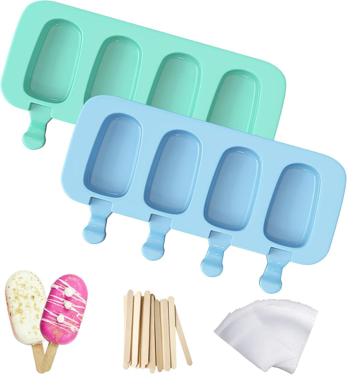 Popsicles Molds, Ozera 2 Pack Homemade Cake Pop Molds, Reusable Silicone Ice Pop Cream/ Cakesicle Maker Molds