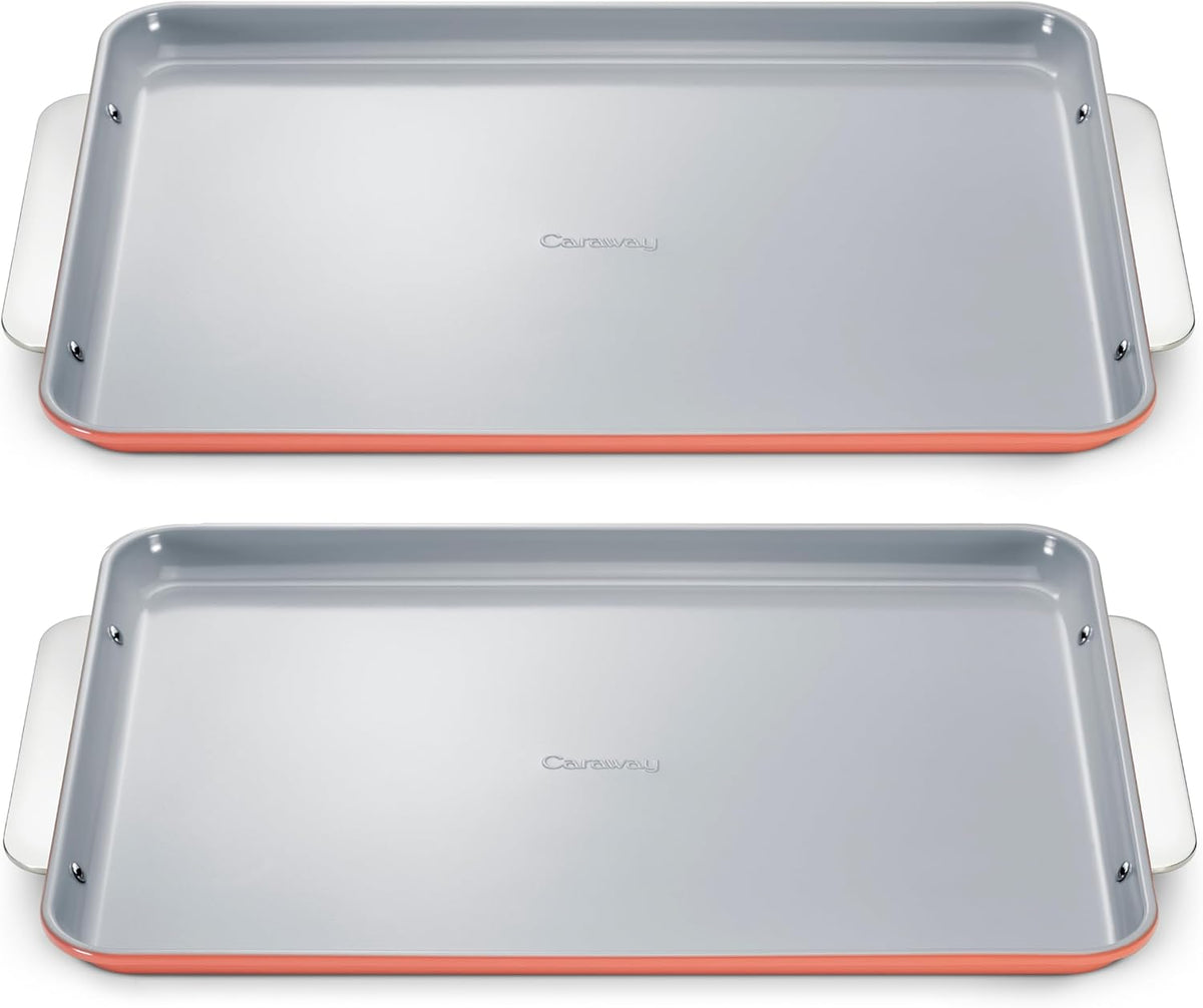 Caraway Non-Stick Ceramic Large Baking Sheet Duo - Naturally Slick Ceramic Coating - Non-Toxic, PTFE & PFOA Free - Perfect for Baking, Roasting, and More - Large (18" x 13") - Perracotta