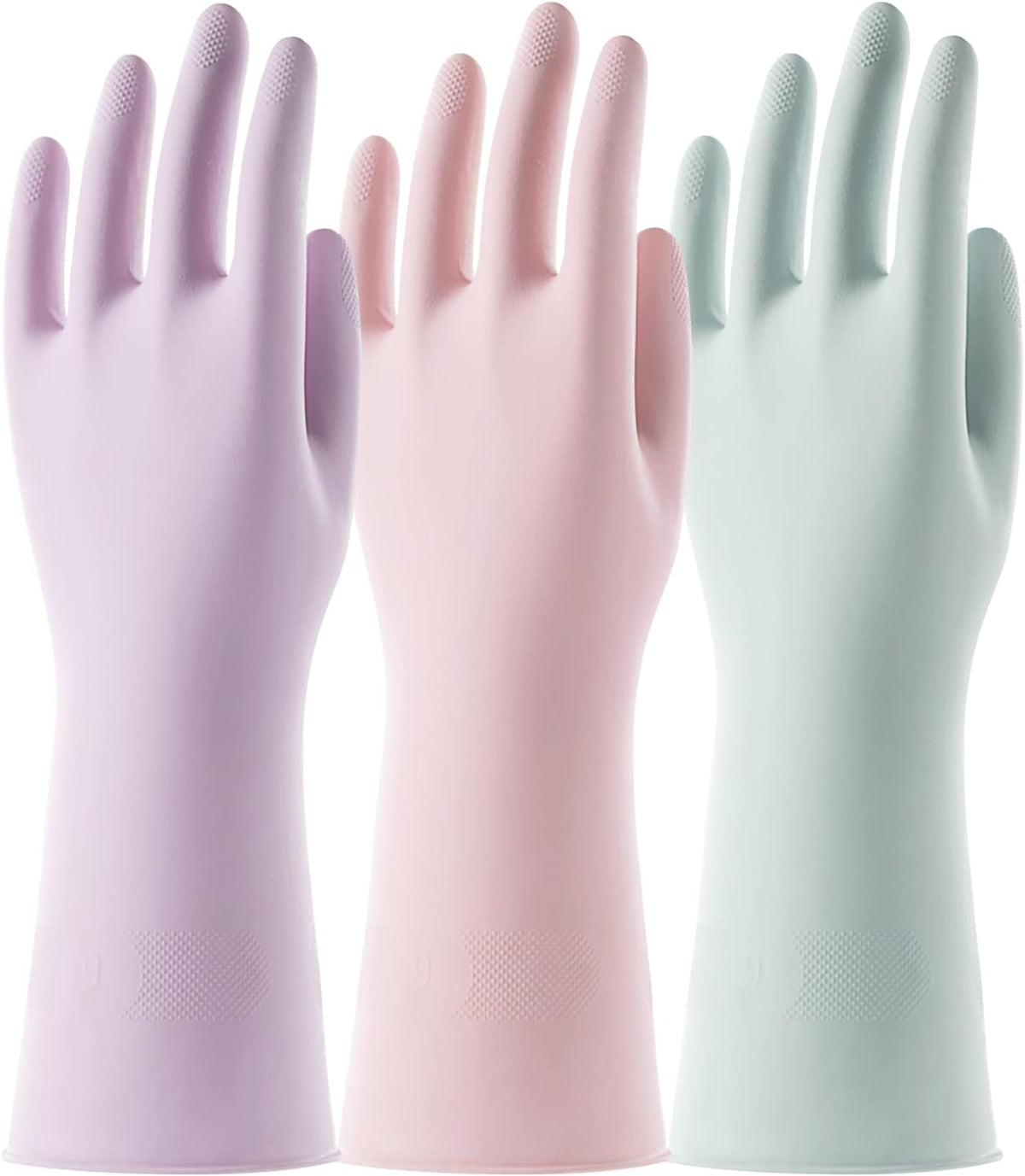COOLJOB 3 Pairs Colorful Household Gloves with Cotton Liner & Non-slip Grip, Water Resistant Reusable Dish Washing Rubber Gloves for Kitchen & Bathroom Cleaning, Large