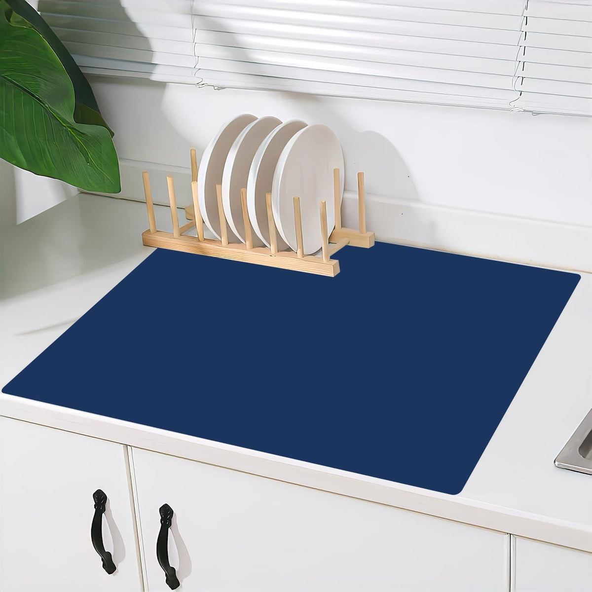 2MM Super Thick Large Silicone Mat, 23.6"x23.6"(60cmx60cm) Silicone Mats for Kitchen Counter, Non-slip Heat Resistant Mat, Waterproof Countertop Protector Mats (Deep Blue)