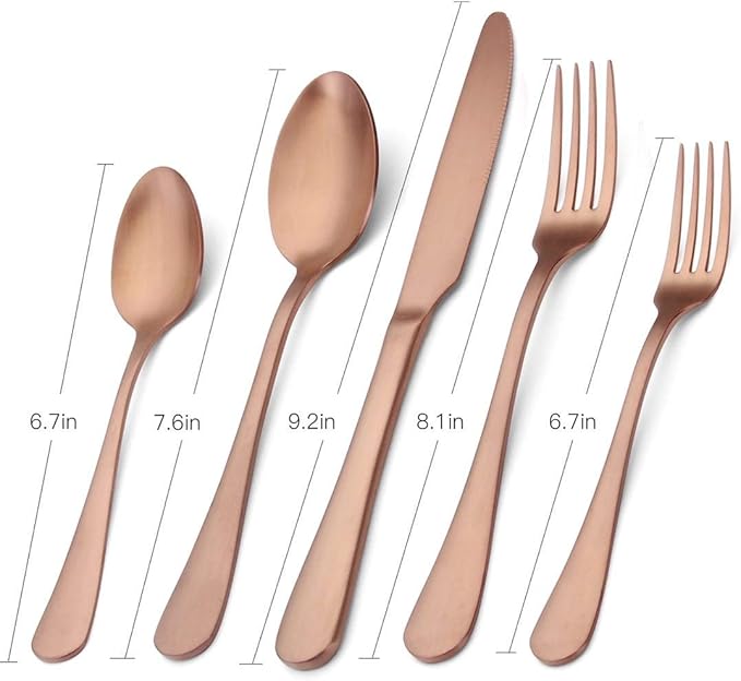 Matte Rose Gold Silverware Set , Satin Finish 20-Piece Stainless Steel Flatware Set with Round Edge,Kitchen Utensil Set Service for 4 , Dishwasher Safe