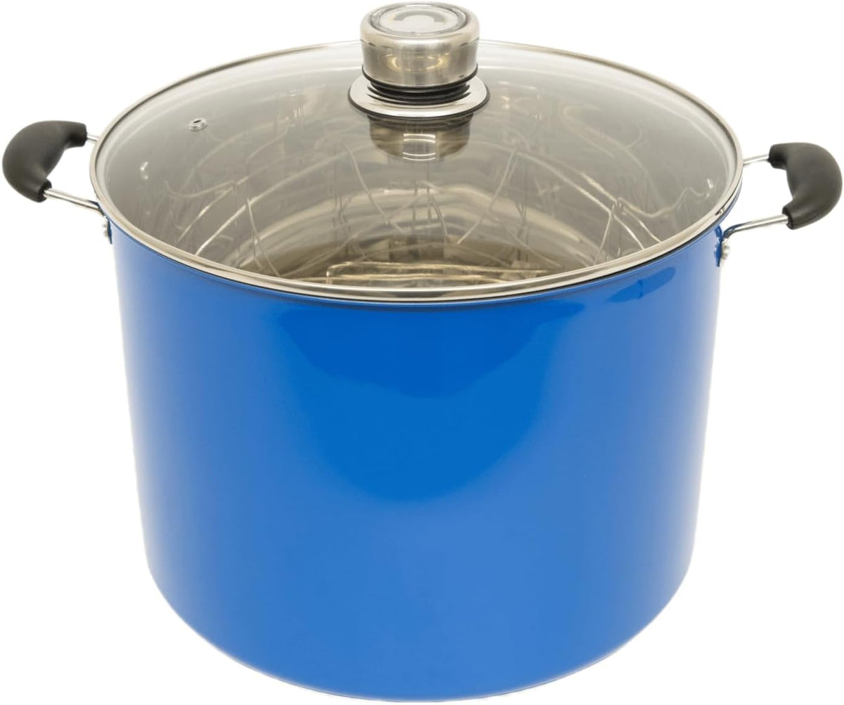 Lehman's 21.5-Quart Water Bath Canner with Pressure Gauge, Durable Stainless Steel Stockpot for Home Canning and Preserving, Blue