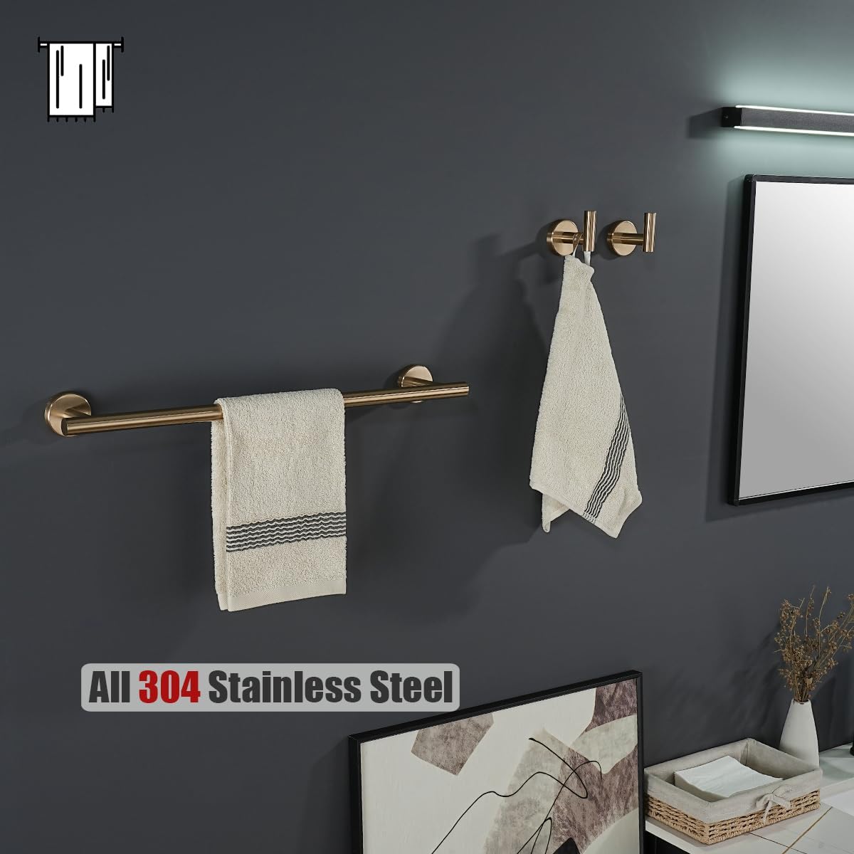 JQK Champagne Bronze Towel Bar, 20.5 Inch 304 Stainless Steel Thicken 0.8mm Towel Rack Bathroom, Towel Holder Wall Mount, Useable Length 18 Inch, TB110L18-CB