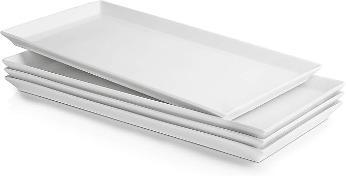 Sweese White Serving Platters, Porcelain Serving Trays for Parties, Large Rectangular Plates - 15.5 Inch, Set of 4