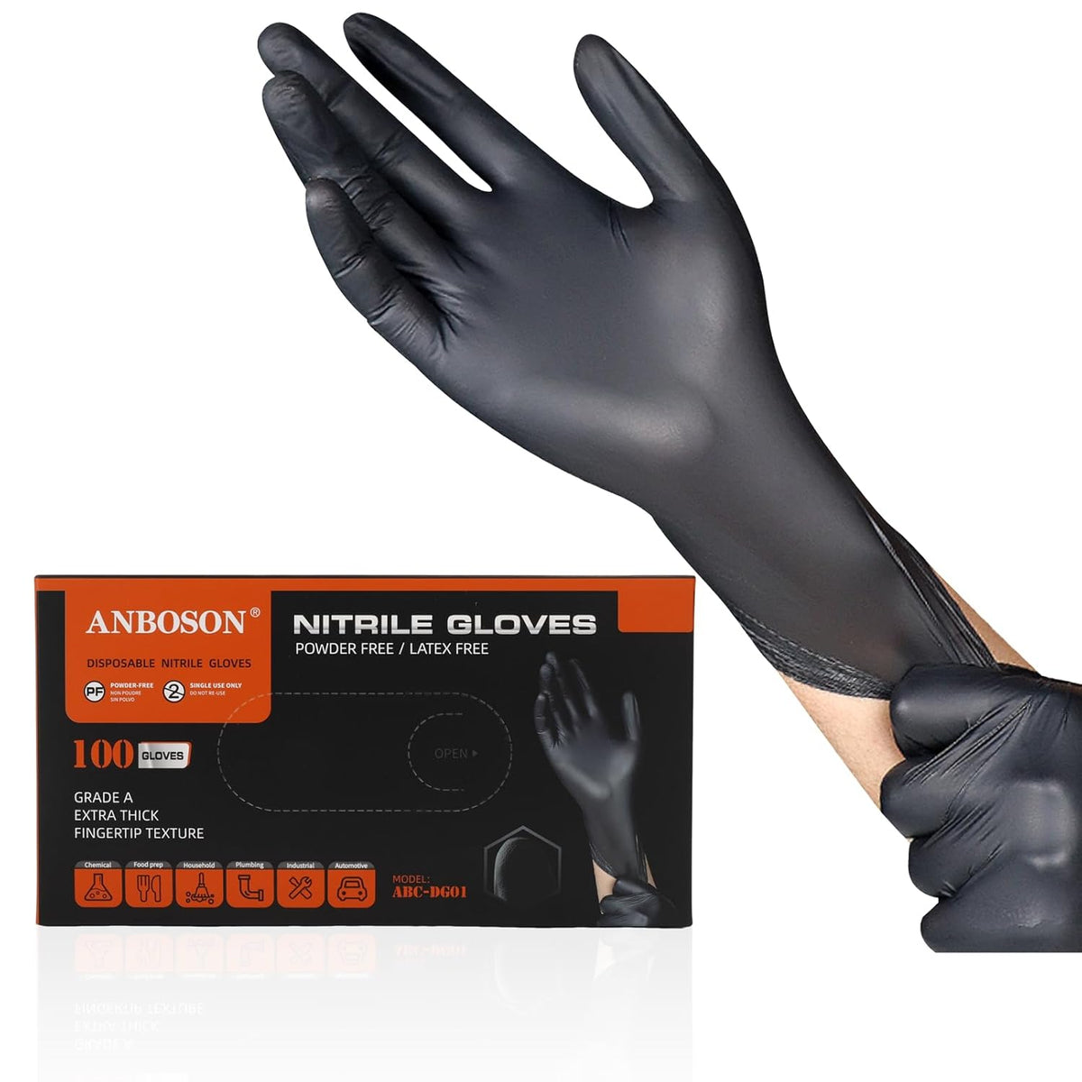 6 mil Disposable Nitrile Gloves, Heavy Duty Disposable Glove, Cooking Gloves, Latex Free, Powder Free (Black of 100, Large)