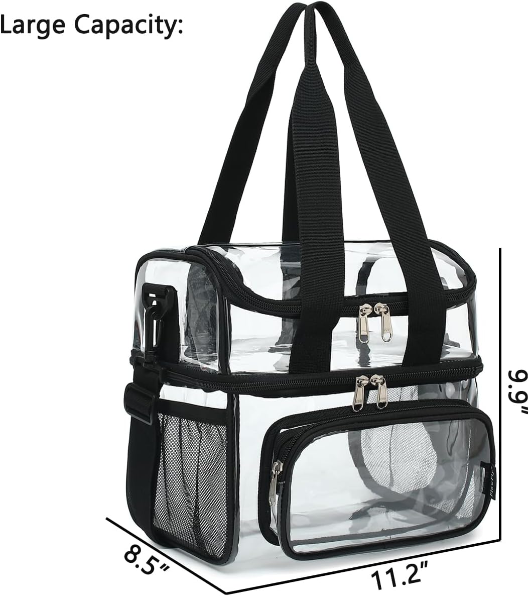 FlowFly Double Layer Cooler Insulated Lunch Bag Adult Lunch Box Large Tote Bag for Men, Women, With Adjustable Strap,Front Pocket and Dual Large Mesh Side Pockets